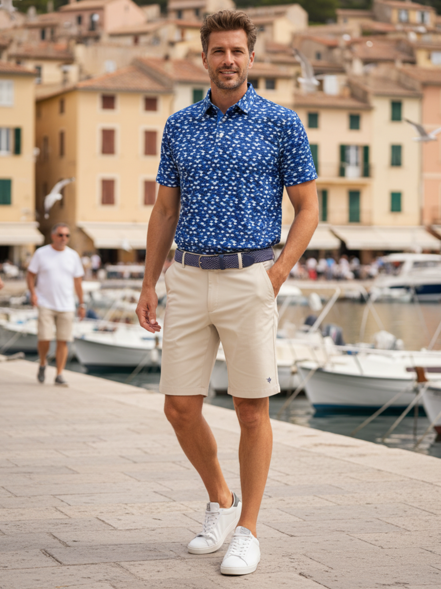 Scales Polo blue printed polo shirt by White Water Life with short sleeves on Tampa Home & Garden Store