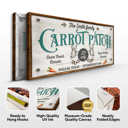 Farm Fresh Carrot Patch Sign II canvas with rustic wood frame and teal CARROT PATCH letters on Tampa Home & Garden Store