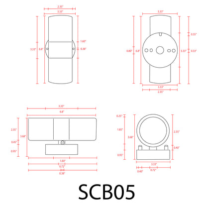 SCB05 LED Cylinder Up Down Light 2 Directional Brass Sconce Lighting