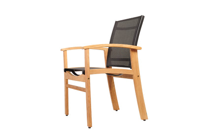 Fortuna Armchair outdoor dining chair in black mesh with a natural teak frame on Tampa Home & Garden Store