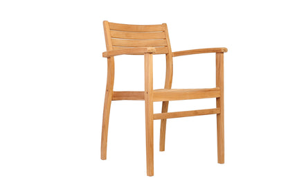 Ninia teak outdoor chair with slatted back and curved armrests in natural finish on Tampa Home & Garden Store