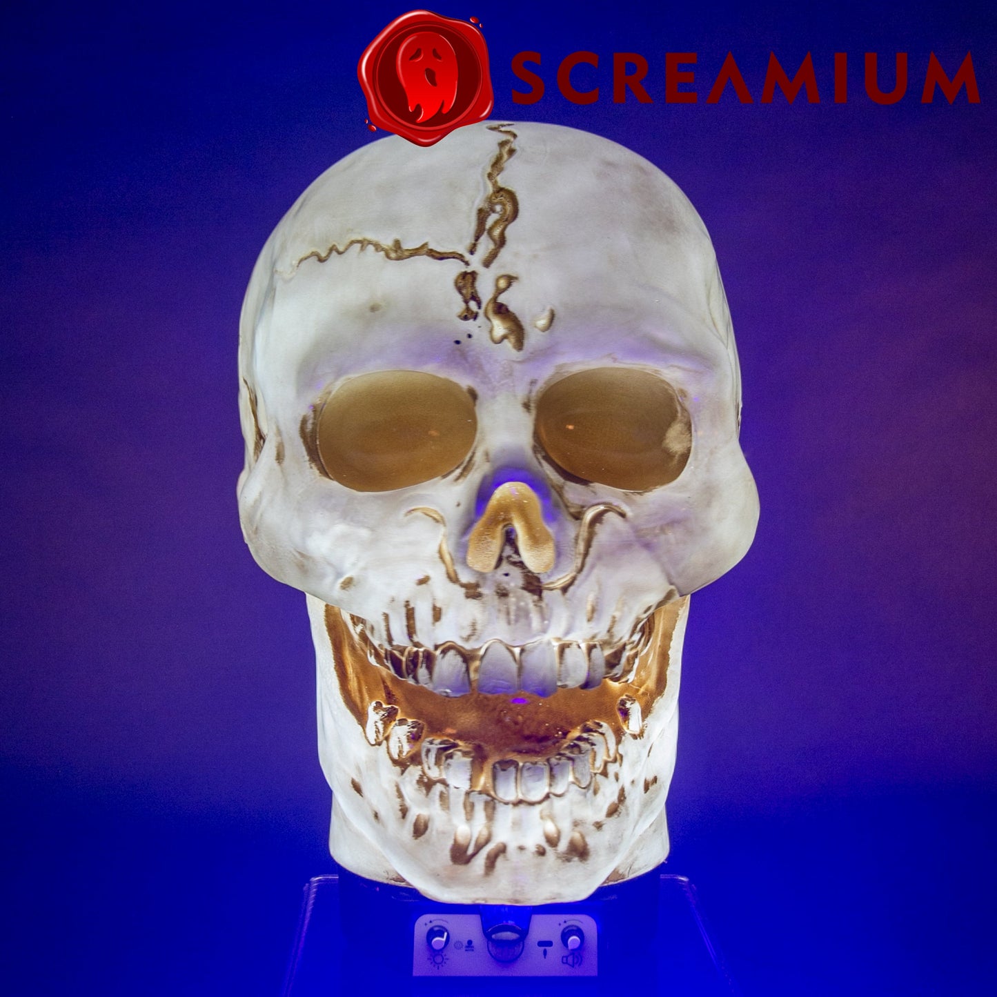 Lámpara de utilería animatrónica con forma de calavera gigante de 50 cm de altura, de poliresina resistente, decoración de Halloween