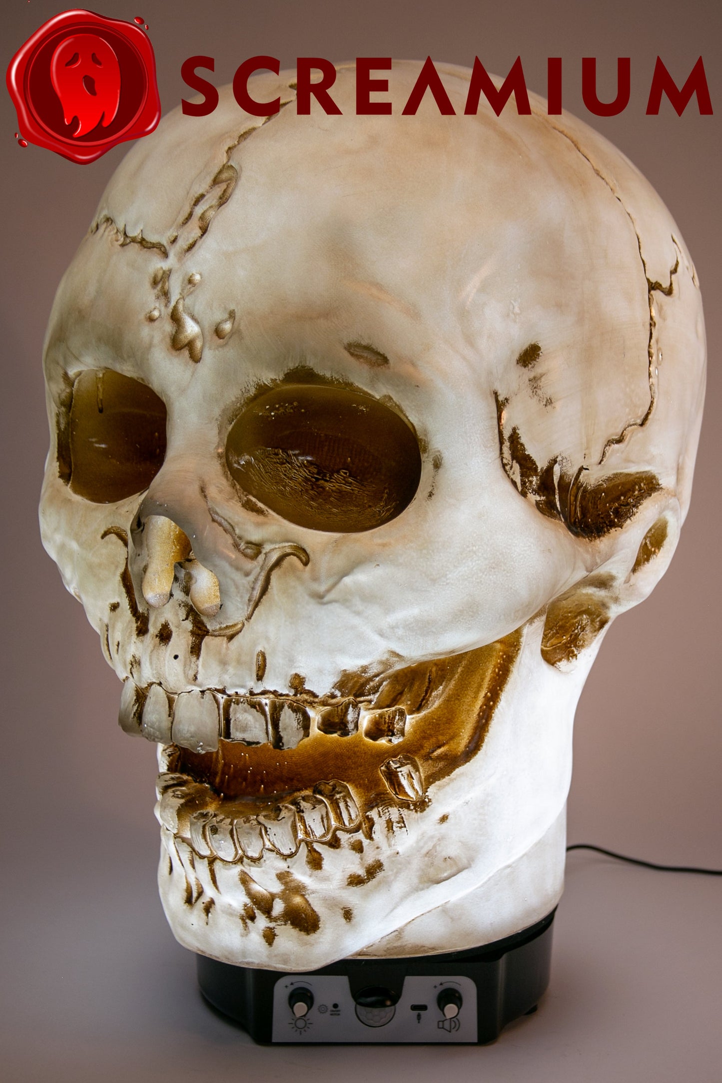 Lámpara de utilería animatrónica con forma de calavera gigante de 50 cm de altura, de poliresina resistente, decoración de Halloween