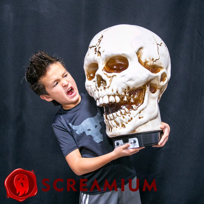 Lámpara de utilería animatrónica con forma de calavera gigante de 50 cm de altura, de poliresina resistente, decoración de Halloween