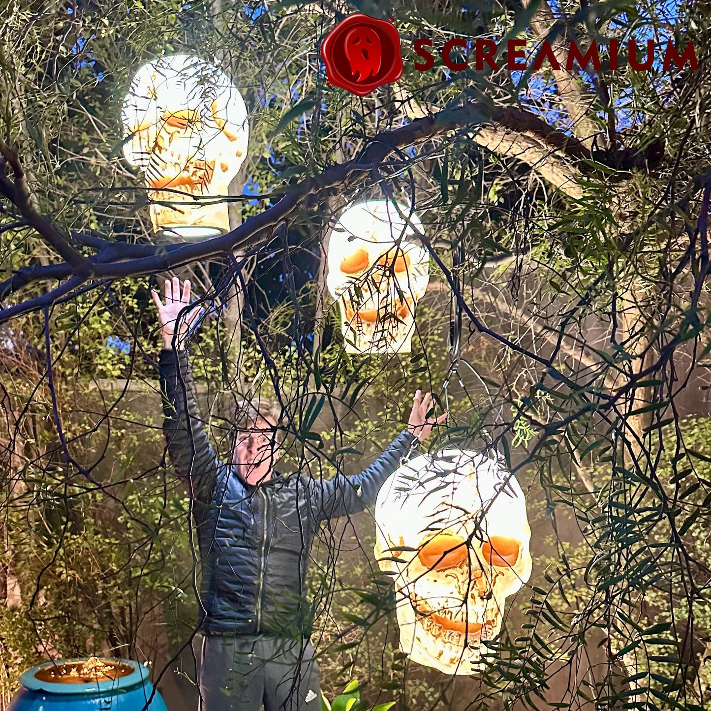 Linterna colgante gigante con calavera, utilería de 20 pulgadas de alto, impermeable, decoración de Halloween para exteriores