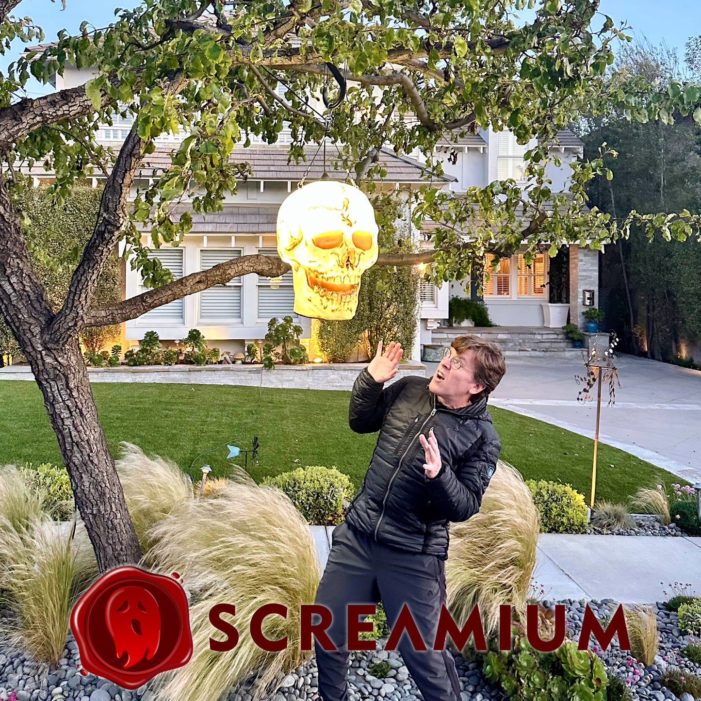 Linterna colgante gigante con calavera, utilería de 20 pulgadas de alto, impermeable, decoración de Halloween para exteriores