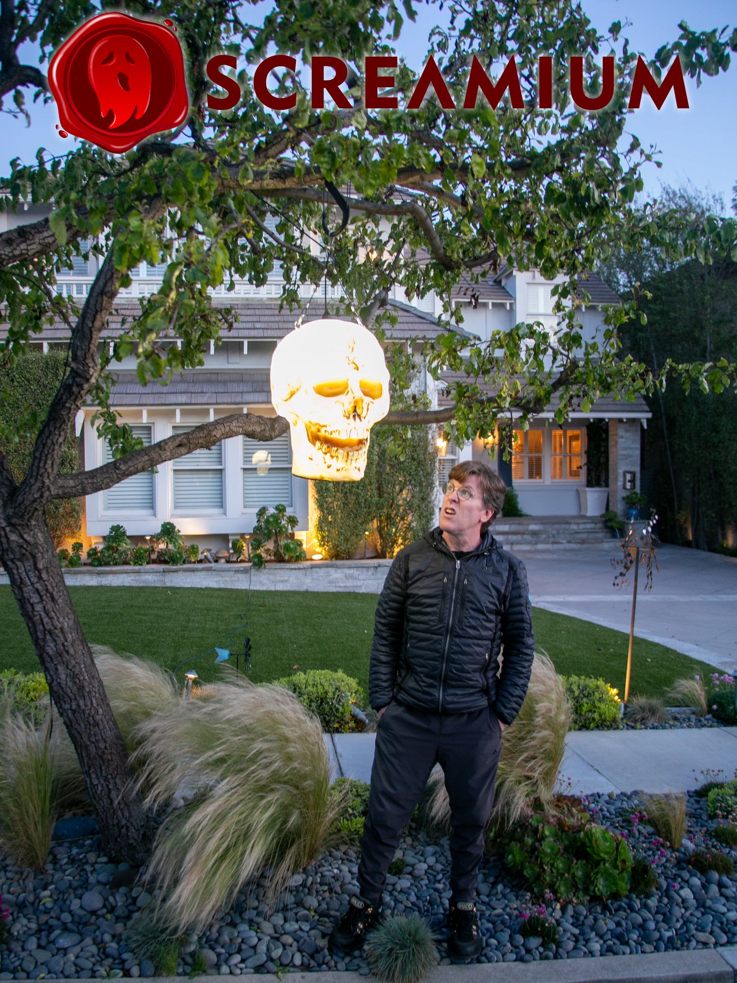 Linterna colgante gigante con calavera, utilería de 20 pulgadas de alto, impermeable, decoración de Halloween para exteriores