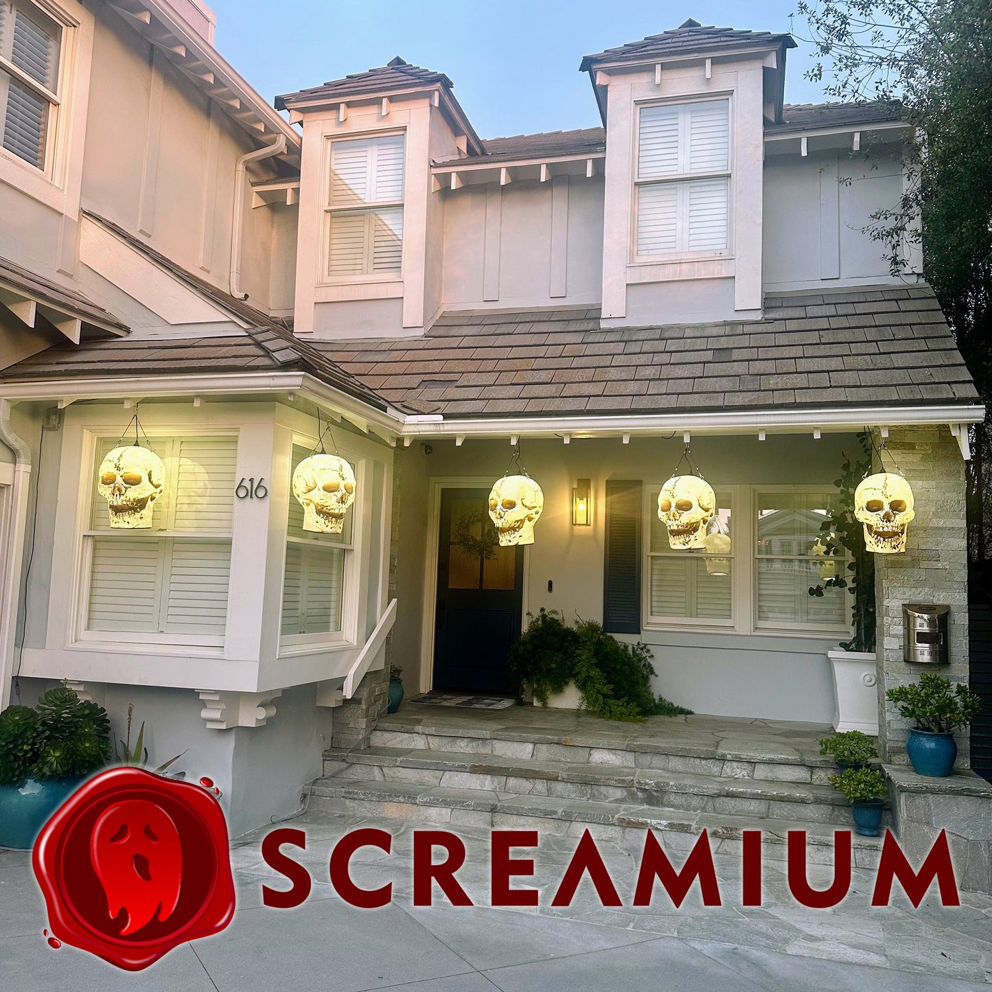 Linterna colgante gigante con calavera, utilería de 20 pulgadas de alto, impermeable, decoración de Halloween para exteriores