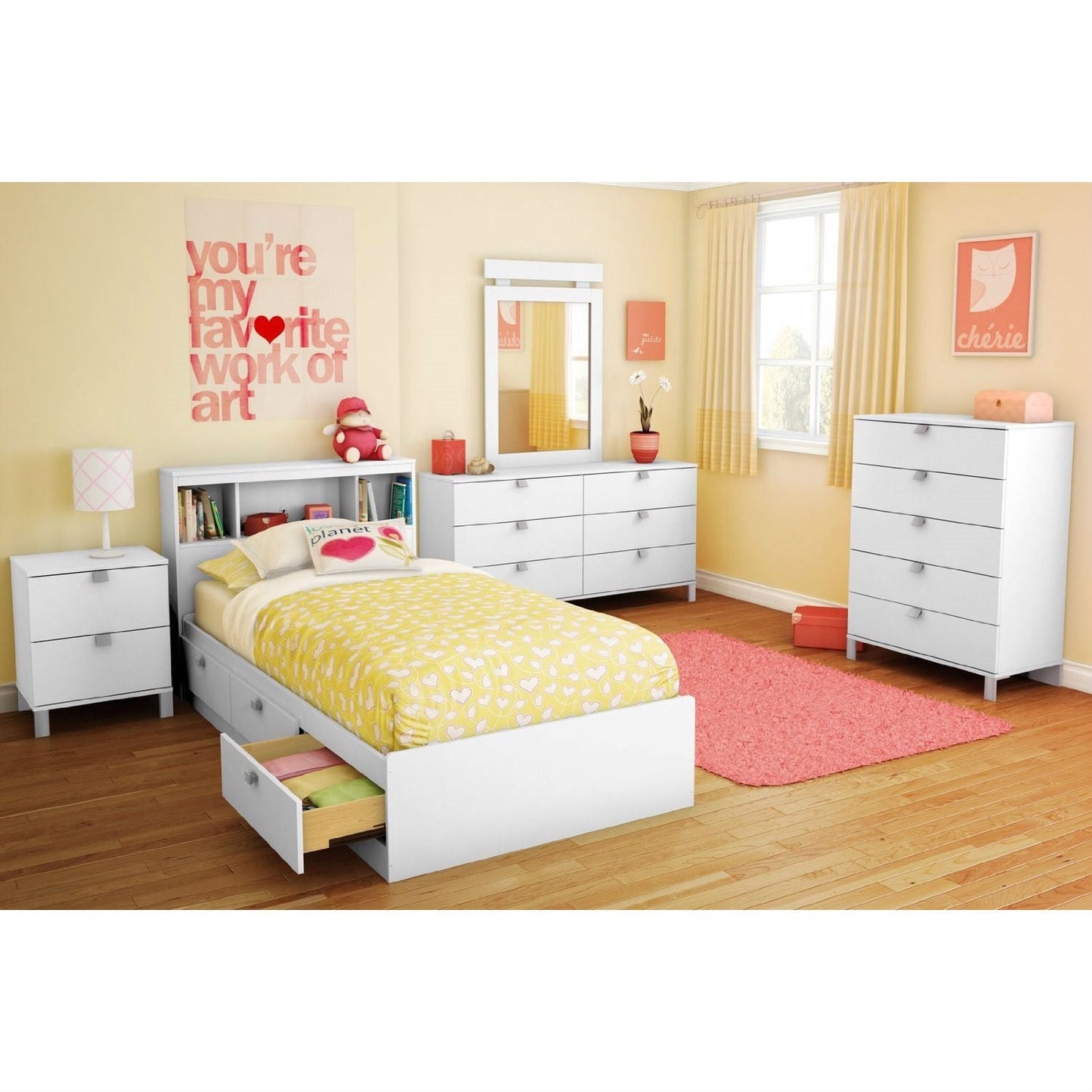 Cama de plataforma blanca tamaño individual para niños, adolescentes y adultos con 3 cajones de almacenamiento