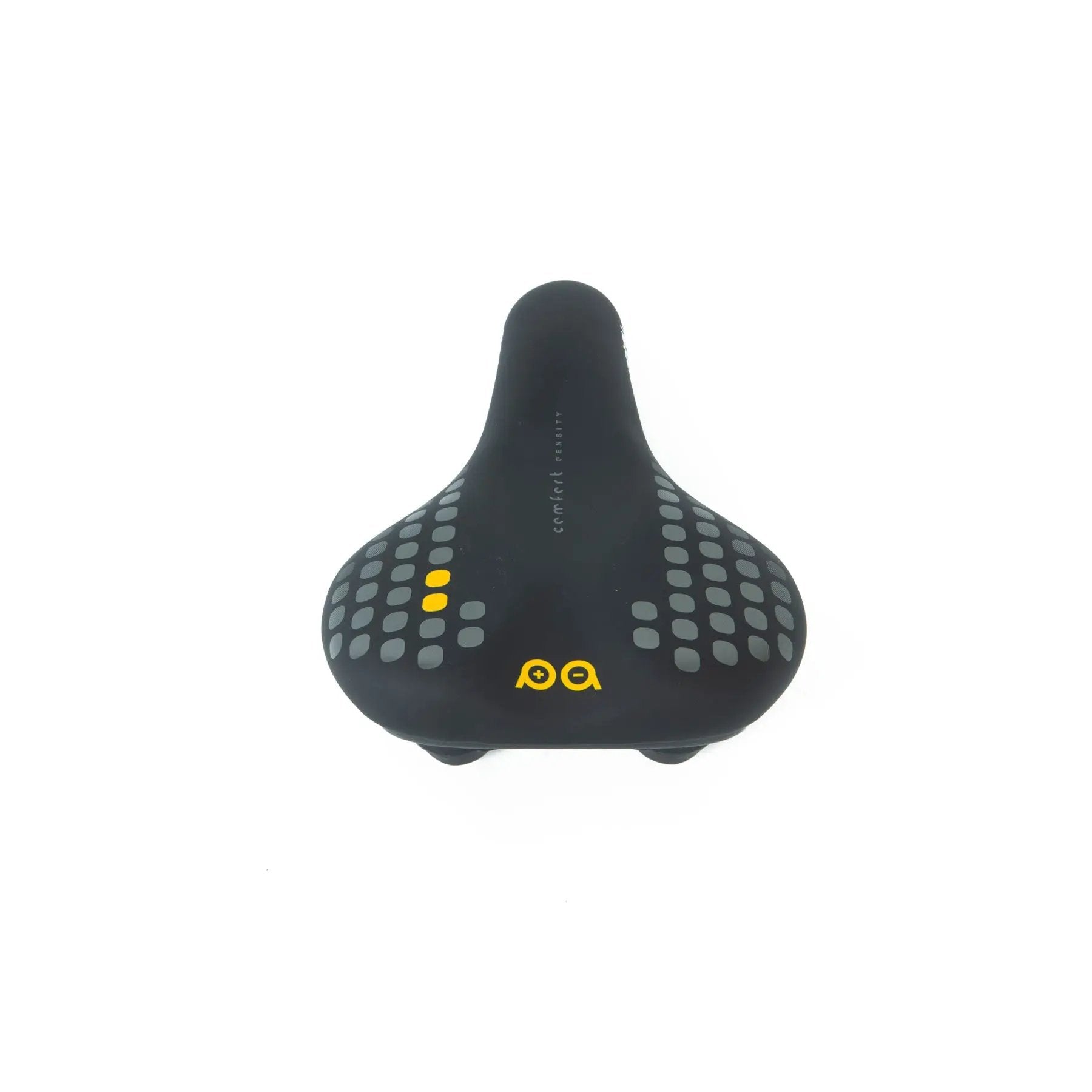 EUNORAU C7 bicycle saddle top view; black with gray dotted pattern and yellow accents on Tampa Home & Garden Store