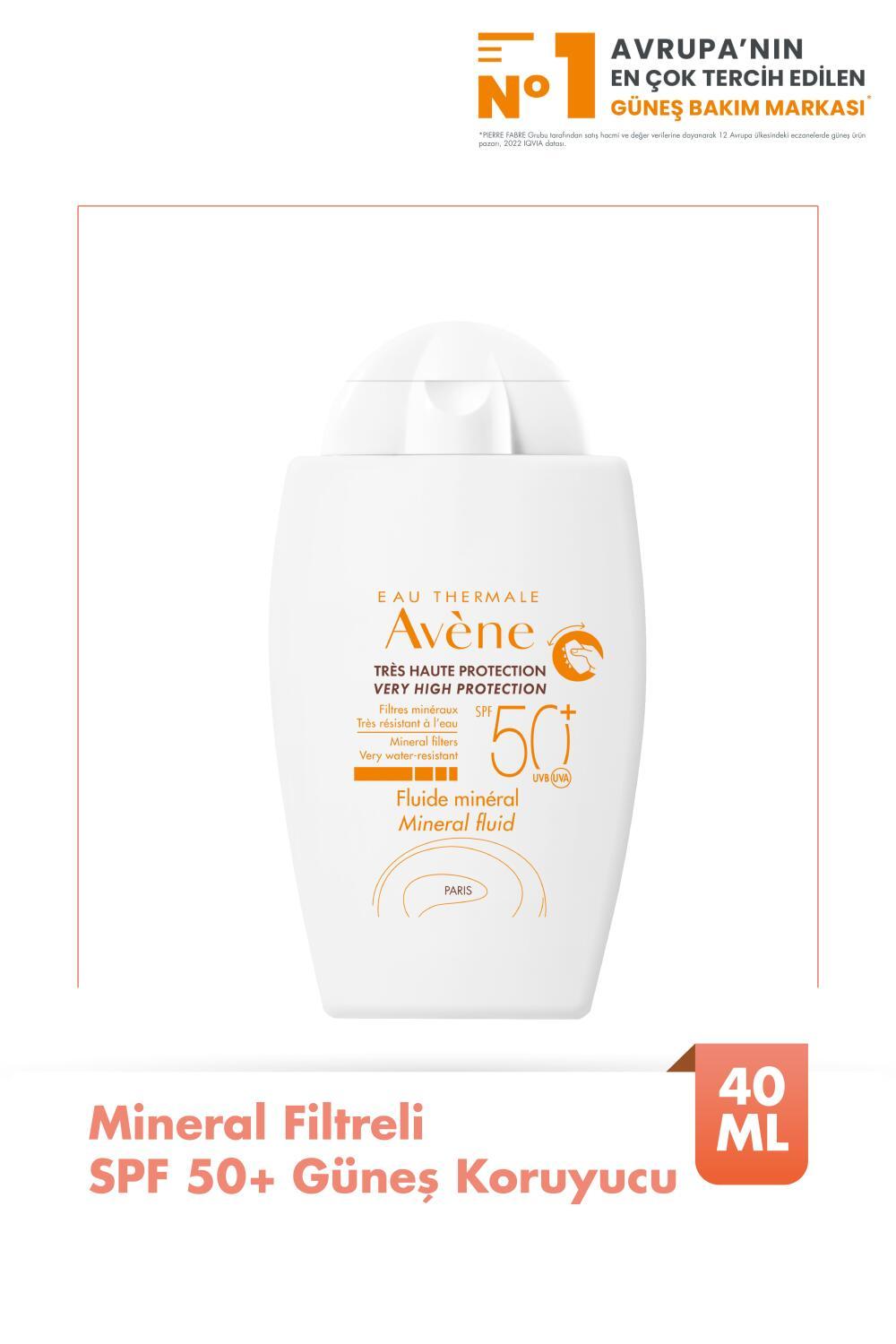 Sunscreen Avène mineral SPF 50+ bottle, white with orange text, 40 ml on Tampa Home & Garden Store