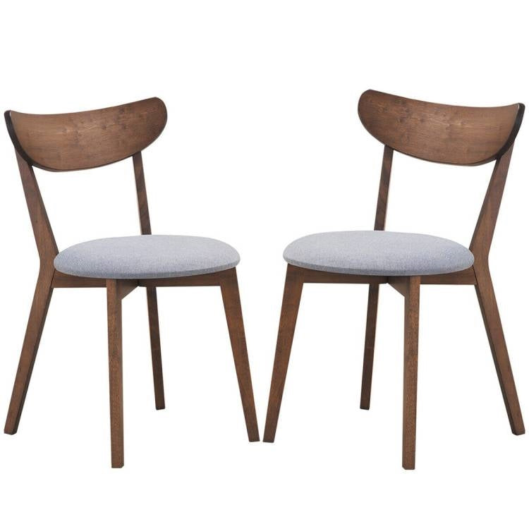Juego de 2 sillas de comedor de madera curvada de mediados de siglo, asiento tapizado en gris