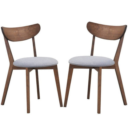 Juego de 2 sillas de comedor de madera curvada de mediados de siglo, asiento tapizado en gris