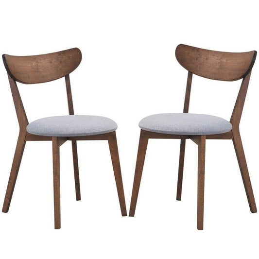 Juego de 2 sillas de comedor de madera curvada de mediados de siglo, asiento tapizado en gris