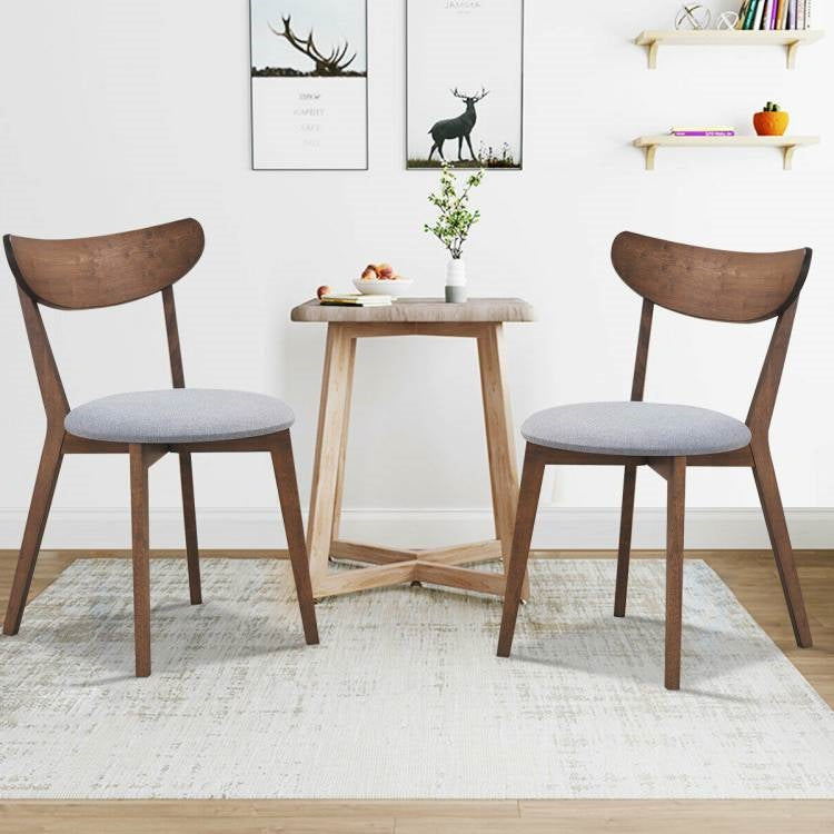 Juego de 2 sillas de comedor de madera curvada de mediados de siglo, asiento tapizado en gris