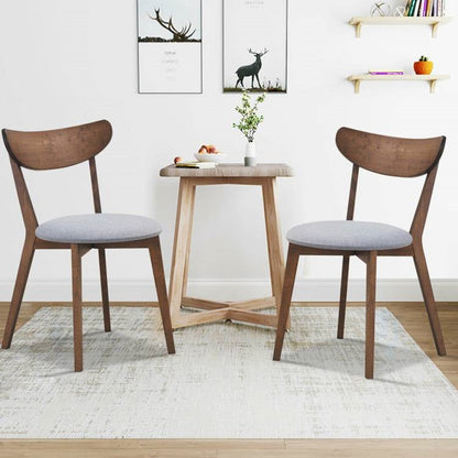 Juego de 2 sillas de comedor de madera curvada de mediados de siglo, asiento tapizado en gris
