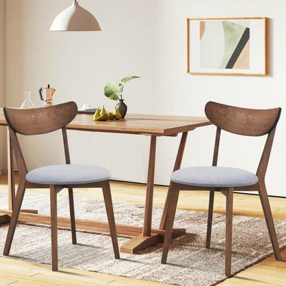 Juego de 2 sillas de comedor de madera curvada de mediados de siglo, asiento tapizado en gris