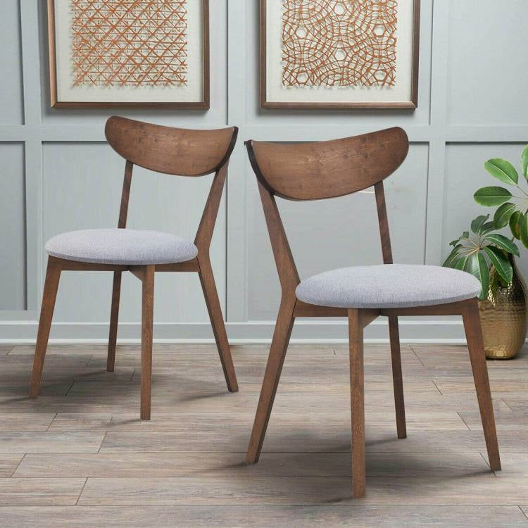 Juego de 2 sillas de comedor de madera curvada de mediados de siglo, asiento tapizado en gris