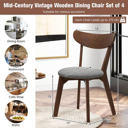 Juego de 2 sillas de comedor de madera curvada de mediados de siglo, asiento tapizado en gris