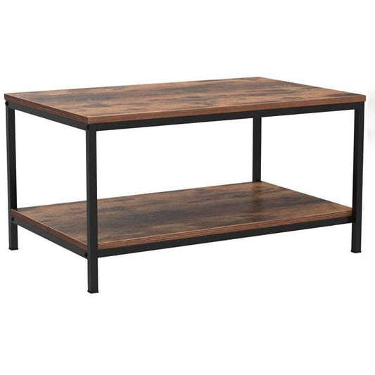 Heavy Duty Industrial 2-Tier Coffee Table in Rustic Brown Wood Finish - Tampa Home & Garden Store