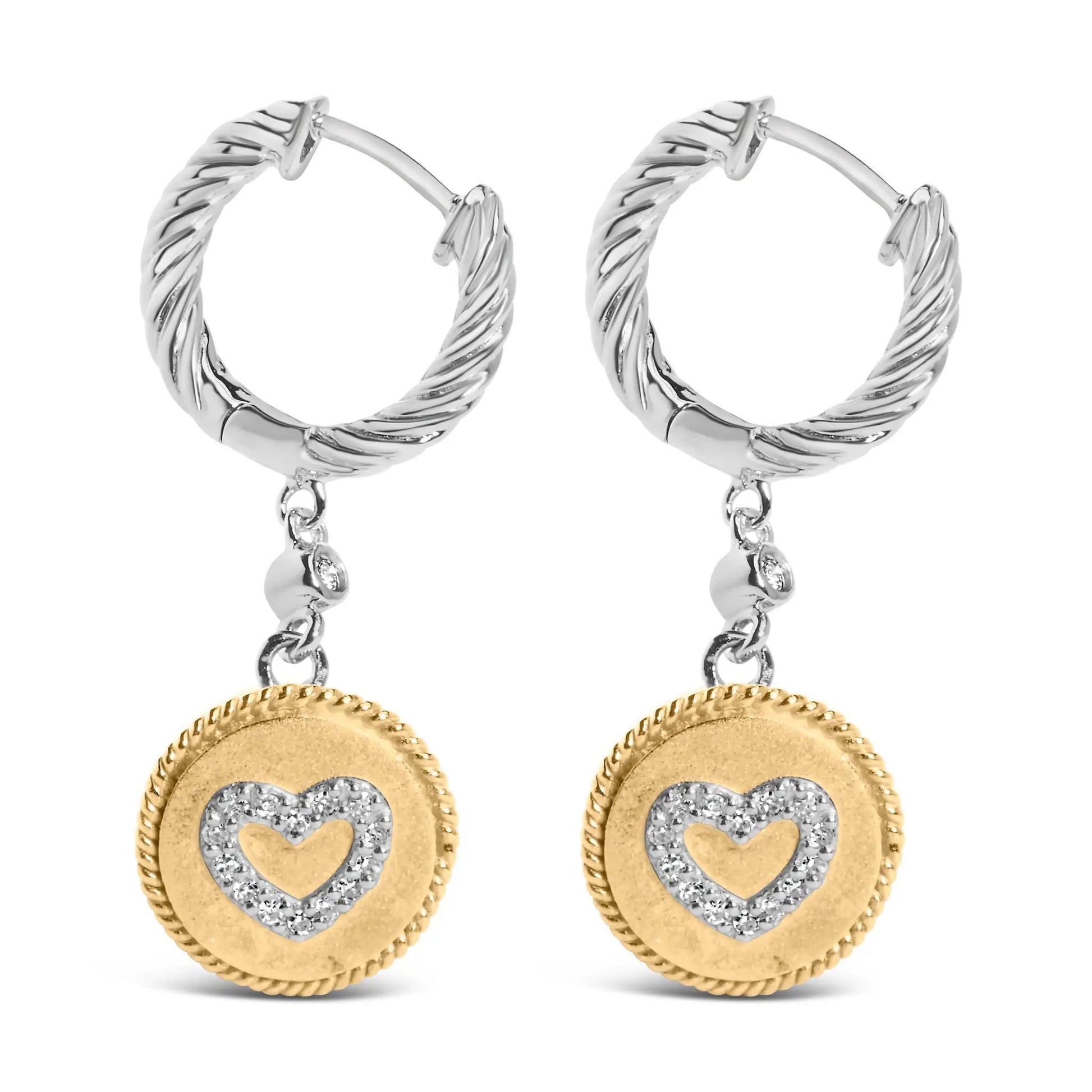 Earrings Bids.com two-tone heart medallion drops on silver hoops with gold-tone discs on Tampa Home & Garden Store