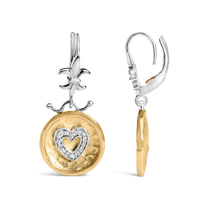 Earrings: 18K yellow gold plated sterling silver heart medallion with diamond accent on Tampa Home & Garden Store
