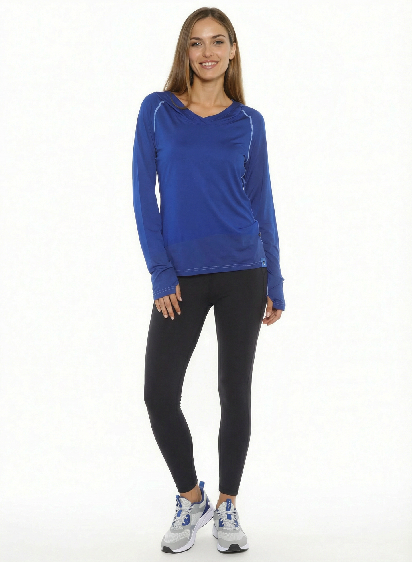 Seaside Performance Hoodie by White Water Life in royal blue with light seam accents hooded top on Tampa Home & Garden Store