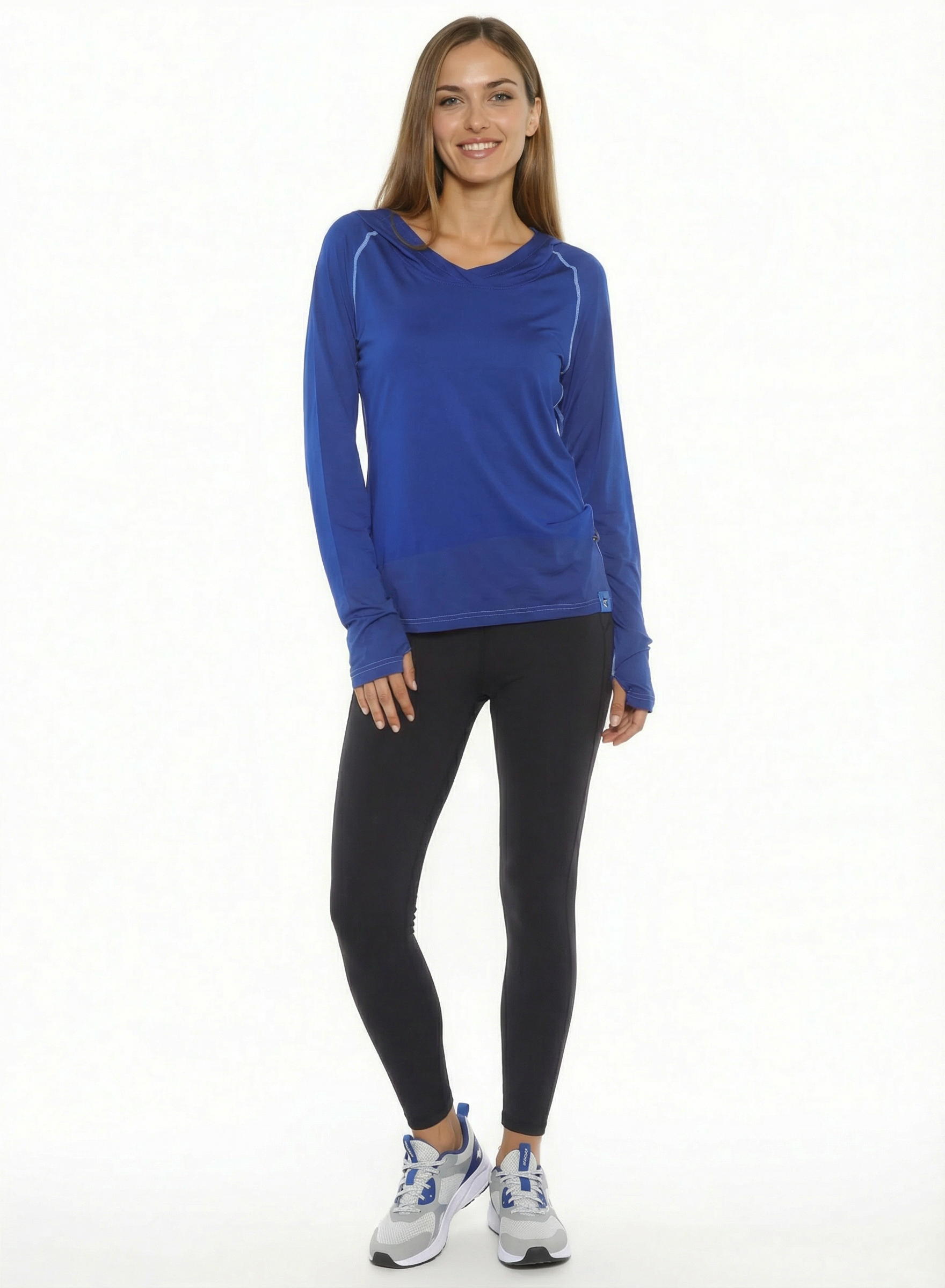 Seaside Performance Hoodie by White Water Life in royal blue with light seam accents hooded top on Tampa Home & Garden Store