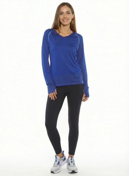 Seaside Performance Hoodie by White Water Life in royal blue with light seam accents hooded top on Tampa Home & Garden Store