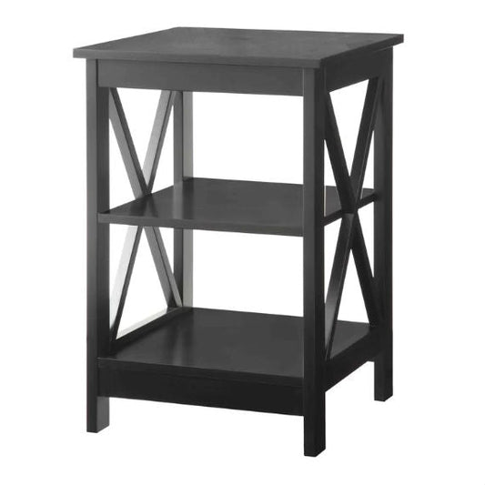 Black Wood X-Design End Table Nightstand with 3 Open Shelves - Tampa Home & Garden Store