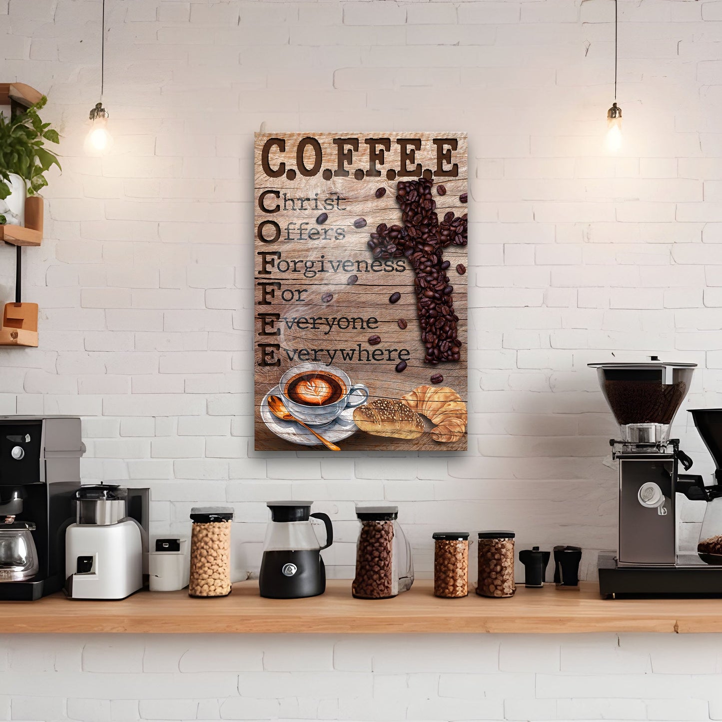 Christ And Coffee Faith Sign III canvas by Tailored Canvases with wood and coffee beans on Tampa Home & Garden Store