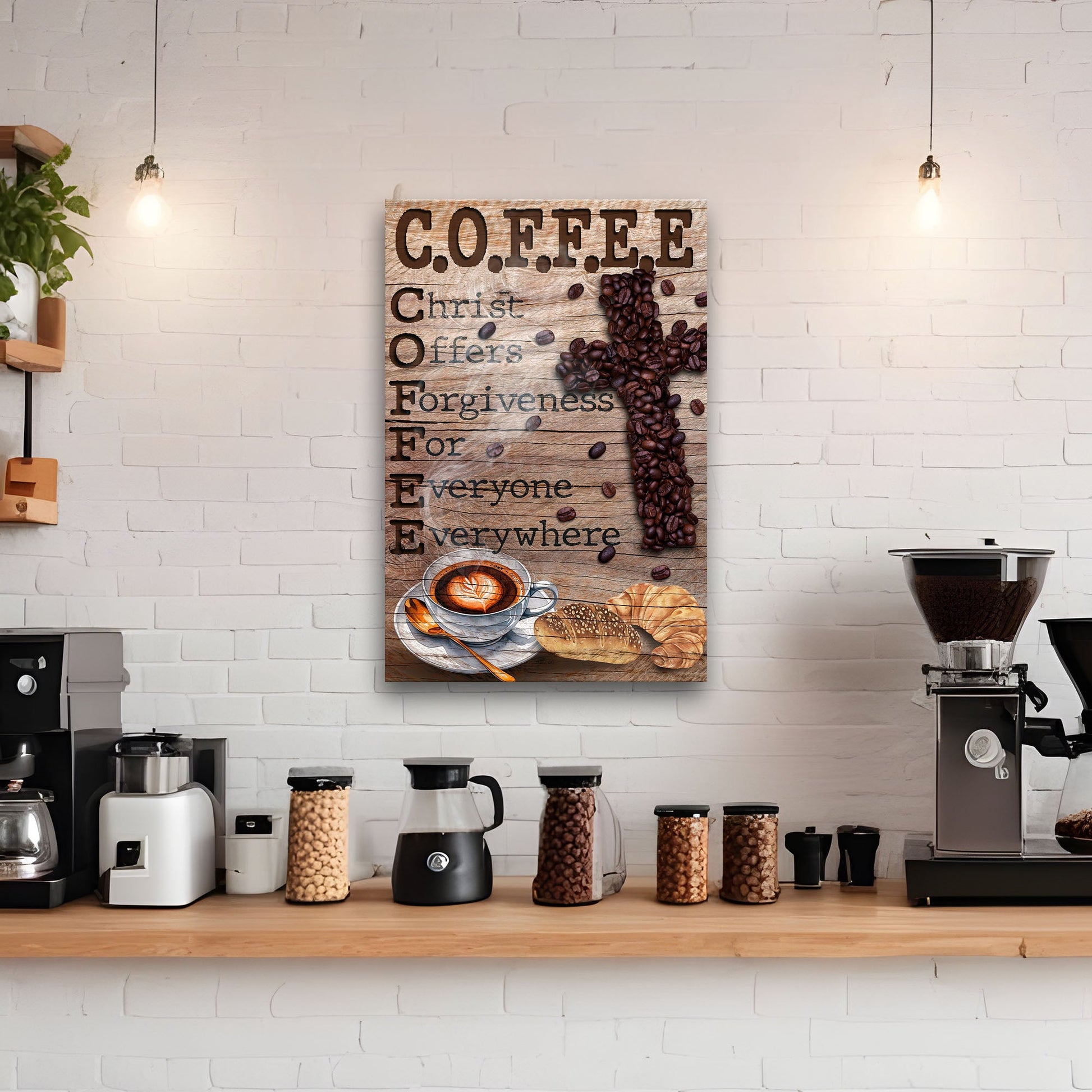 Christ And Coffee Faith Sign III canvas by Tailored Canvases with wood and coffee beans on Tampa Home & Garden Store