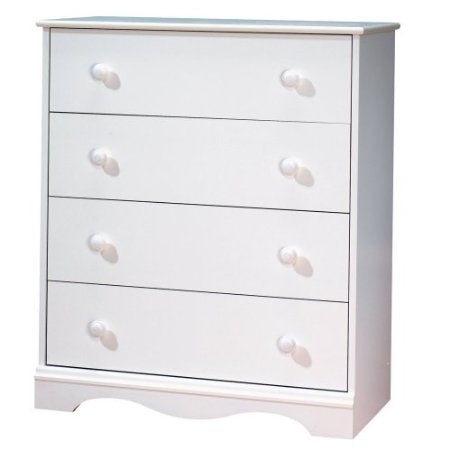 Cómoda blanca de dormitorio de 4 cajones con tiradores de madera