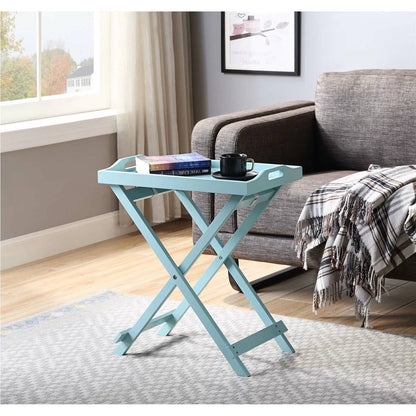 Mesa auxiliar plegable para cama de TV en acabado de madera azul verdoso, turquesa, espuma de mar