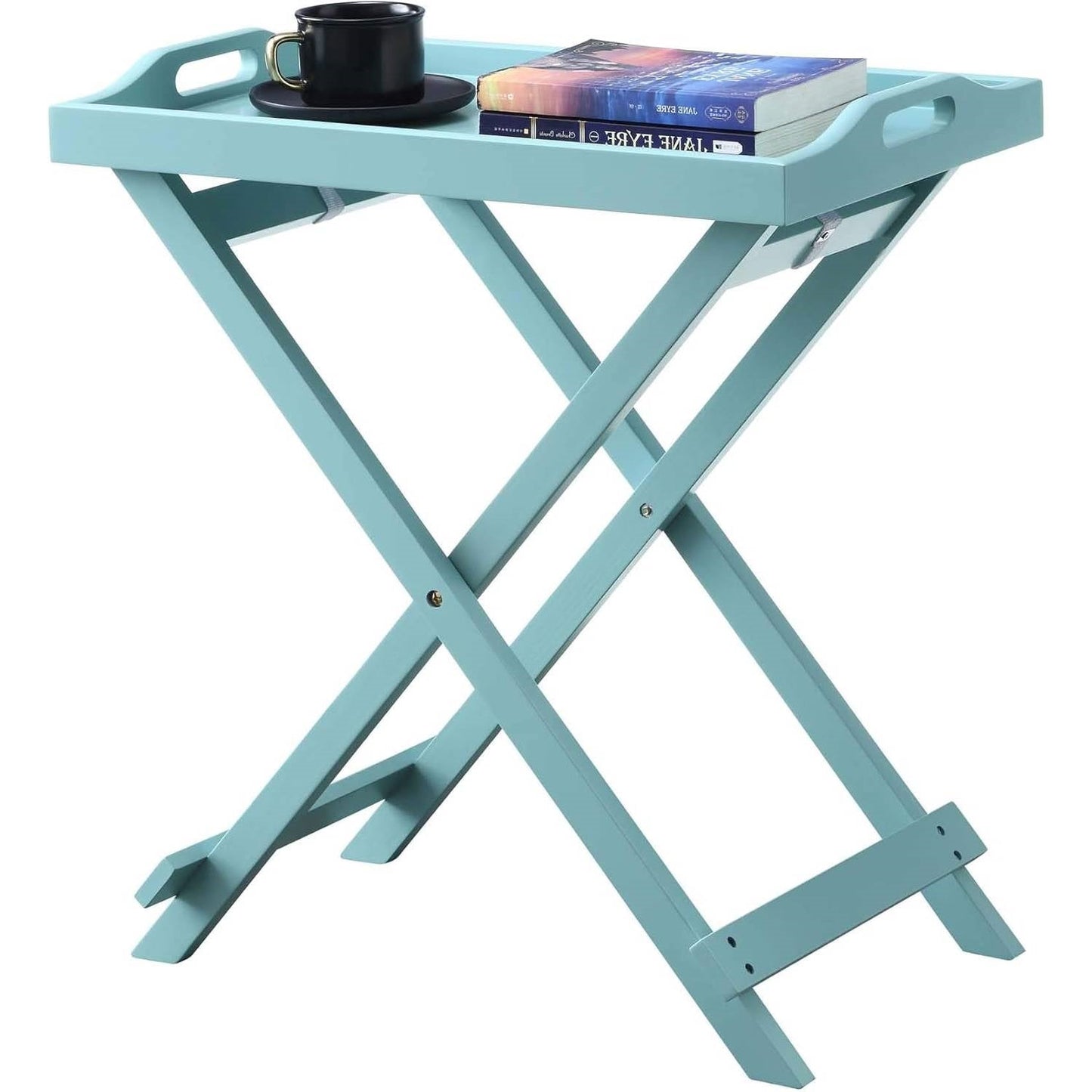 Mesa auxiliar plegable para cama de TV en acabado de madera azul verdoso, turquesa, espuma de mar