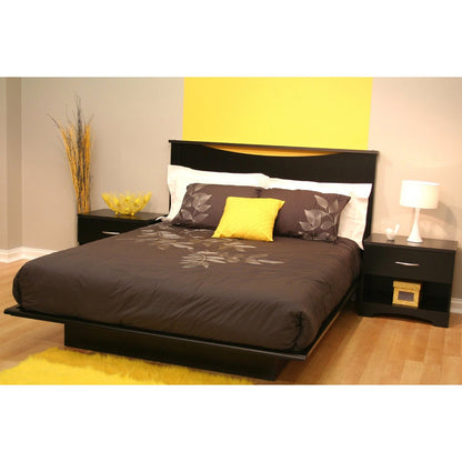 Cama Plataforma Contemporánea de Tamaño Matrimonial con Acabado Negro