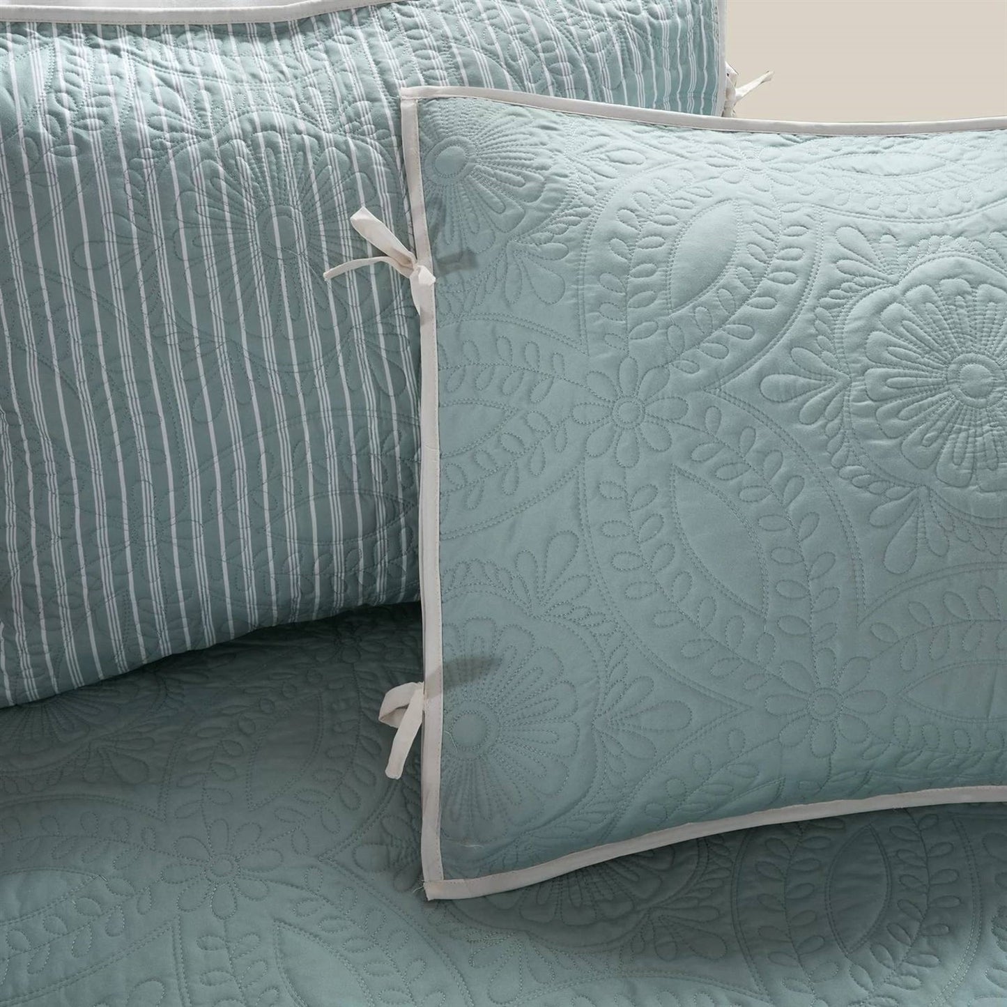 Juego de colcha reversible de 6 piezas para sofá cama, estilo rústico, color azul verdoso y verde espuma de mar