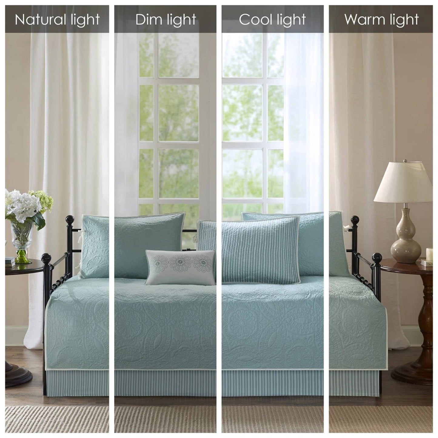 Juego de colcha reversible de 6 piezas para sofá cama, estilo rústico, color azul verdoso y verde espuma de mar
