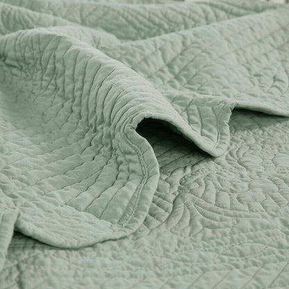 Juego de colcha reversible de microfibra de 3 piezas con bordes festoneados, tamaño matrimonial/queen, en color verde espuma de mar