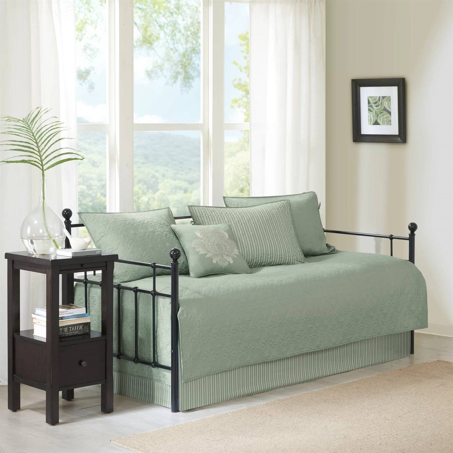 Juego de colcha reversible de 6 piezas para sofá cama, verde espuma de mar, diseño rústico