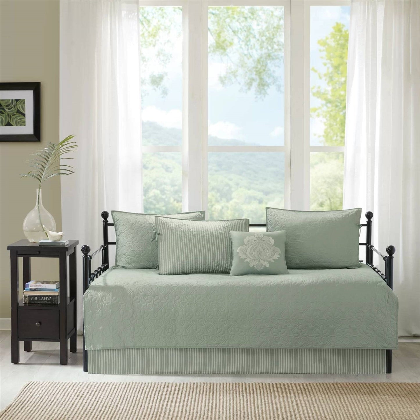 Juego de colcha reversible de 6 piezas para sofá cama, verde espuma de mar, diseño rústico
