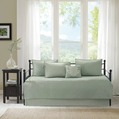 Juego de colcha reversible de 6 piezas para sofá cama, verde espuma de mar, diseño rústico