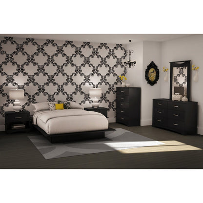 Cómoda de dormitorio moderna de 5 cajones con acabado de madera negra