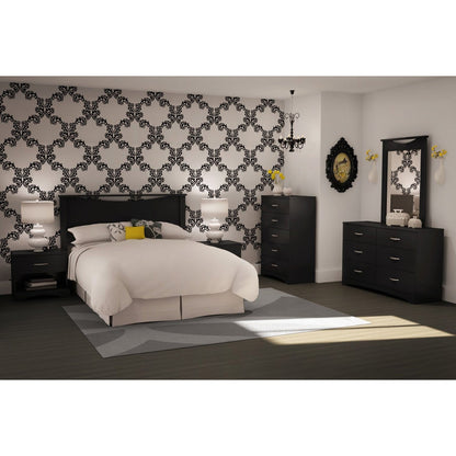 Cómoda de dormitorio moderna de 5 cajones con acabado de madera negra