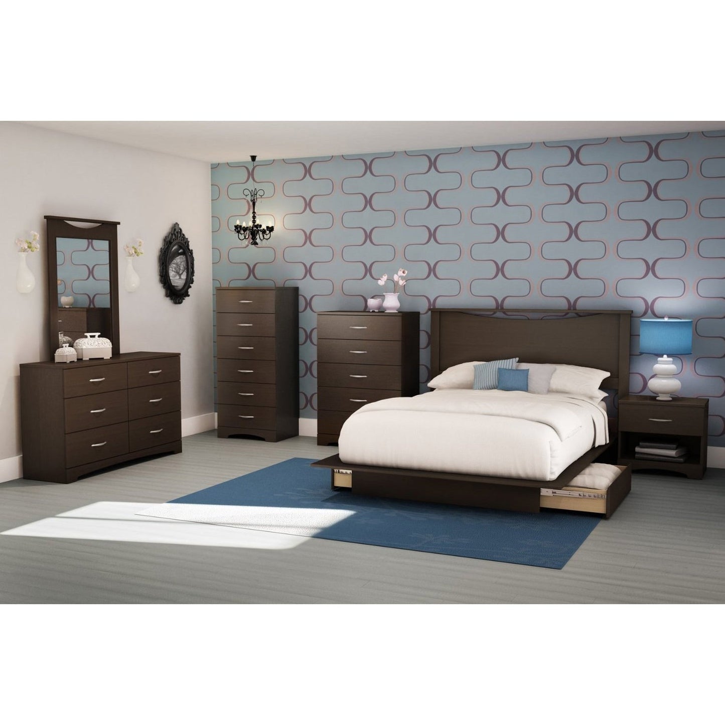 Cómoda moderna de 5 cajones para dormitorio con acabado en chocolate