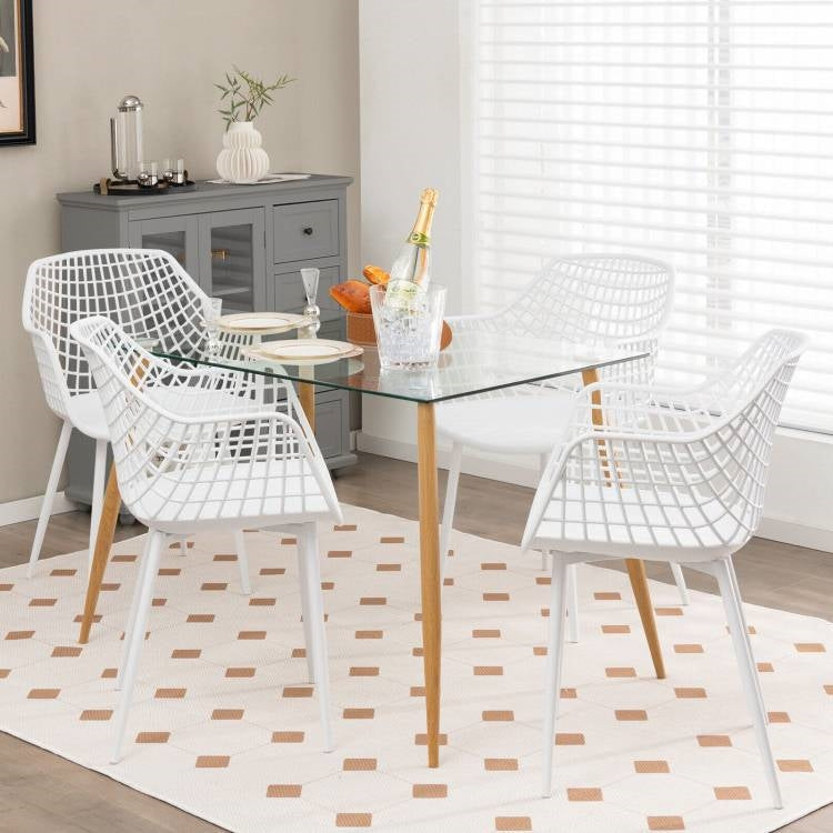 Juego de 4 sillas de comedor modernas de mediados de siglo de malla blanca con respaldo ergonómico