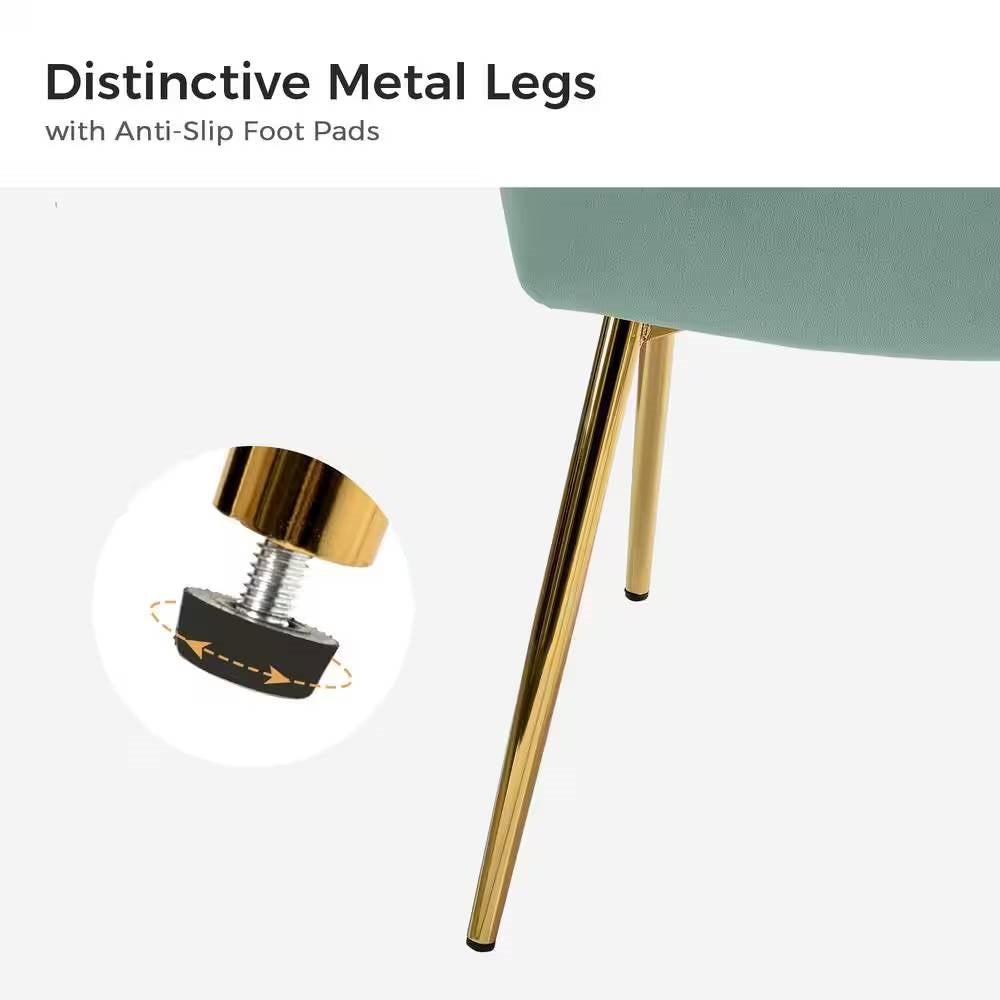 Sillón auxiliar tapizado en terciopelo verde salvia con patas de metal dorado