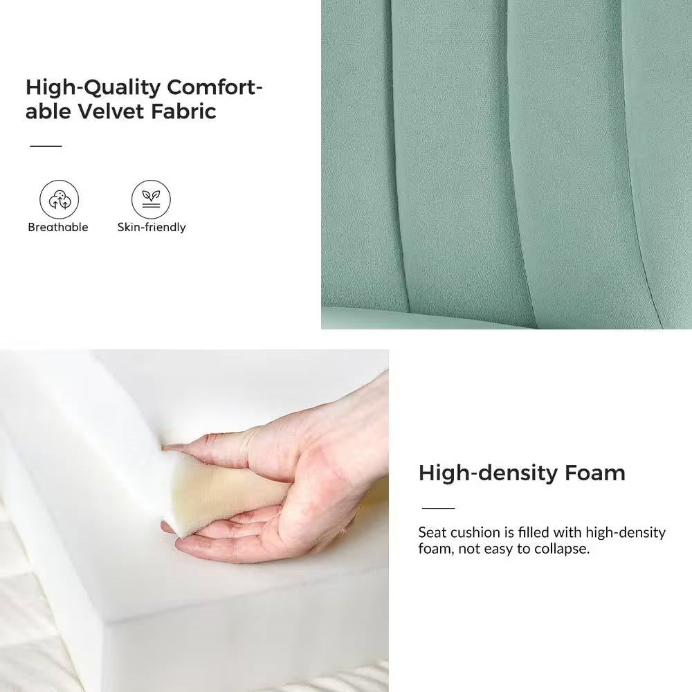 Sillón auxiliar tapizado en terciopelo verde salvia con patas de metal dorado