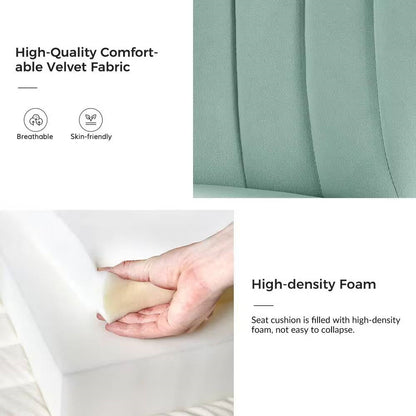 Sillón auxiliar tapizado en terciopelo verde salvia con patas de metal dorado