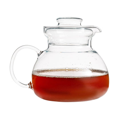 1.5-qt glass teapot with clear body and curved handle, red tea inside HomePacific on Tampa Home & Garden Store